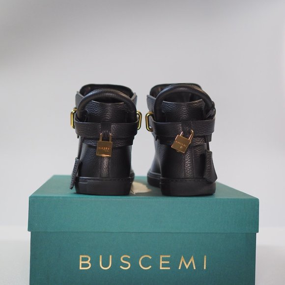 Luxury Designer Buscemi Men's 1High-Top Leather Sneakers with Padlock, Black - Picture 4 of 15